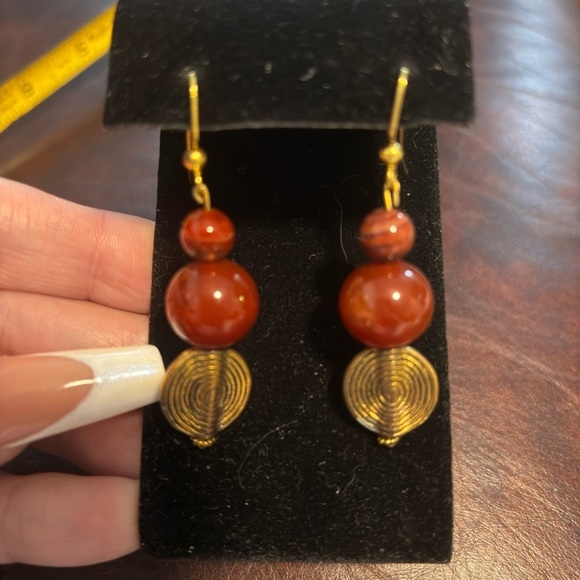 Carnelian dangle drop earrings - Picture 2 of 6